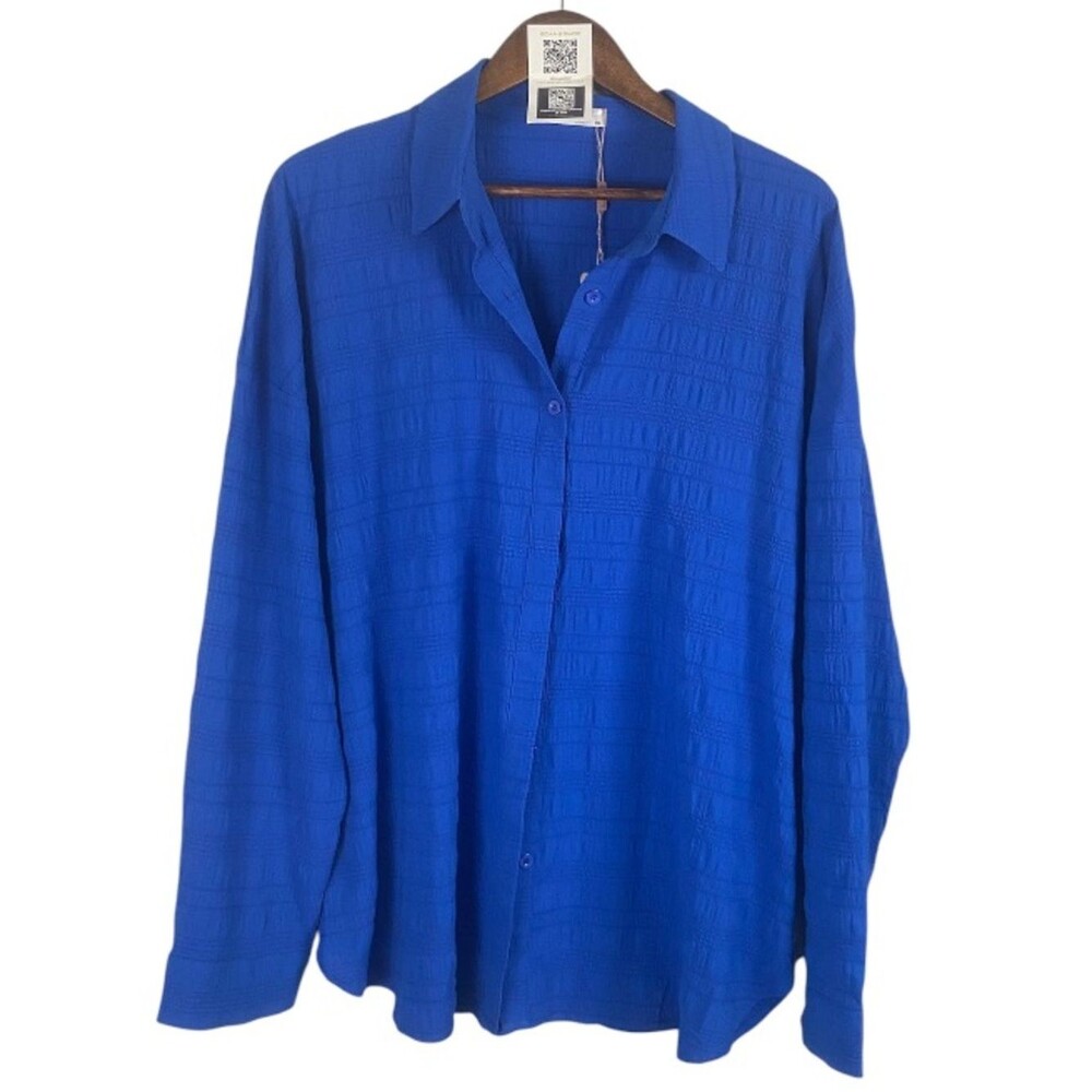 Hot Touch Brand Bright Blue Button-Up Shirt Wms XXL #0203